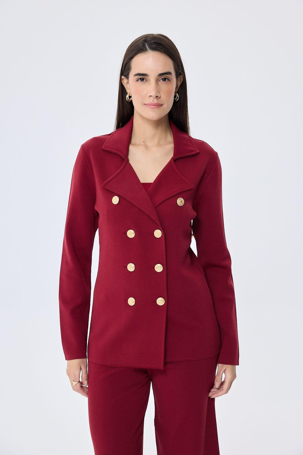 Peraluna-Styleboom X Katherine Blazer Çelik Örgü Klasik Kesim Düğmeli Blazer Kadın Triko Ceket Bordo-Ceket-2-roqelvaxirum.shop