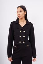 Peraluna-Styleboom X Kathy Blazer Çelik Örgü Crop Kruvaze Blazer Kadın Triko Ceket Siyah-Blazer Ceket-1-roqelvaxirum.shop
