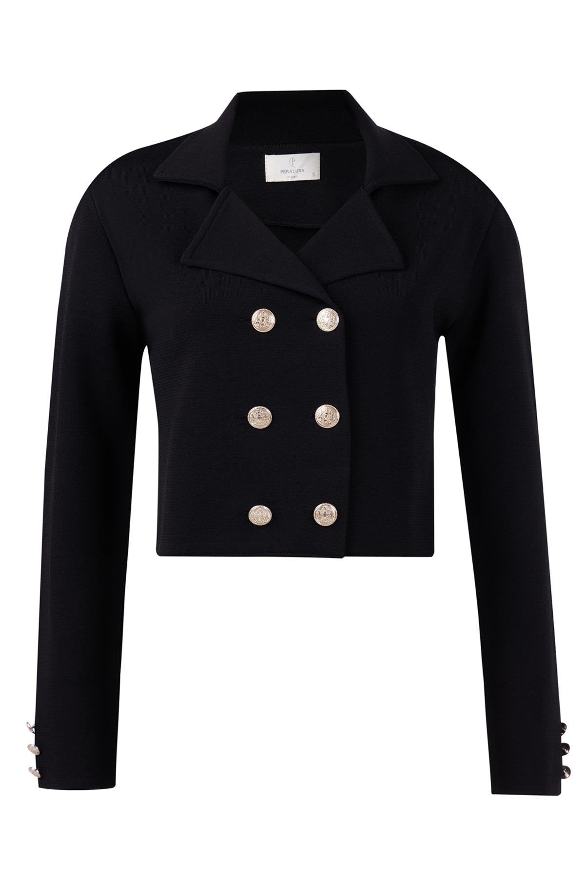 Peraluna-Styleboom X Kathy Blazer Çelik Örgü Crop Kruvaze Blazer Kadın Triko Ceket Siyah-Blazer Ceket-9-roqelvaxirum.shop