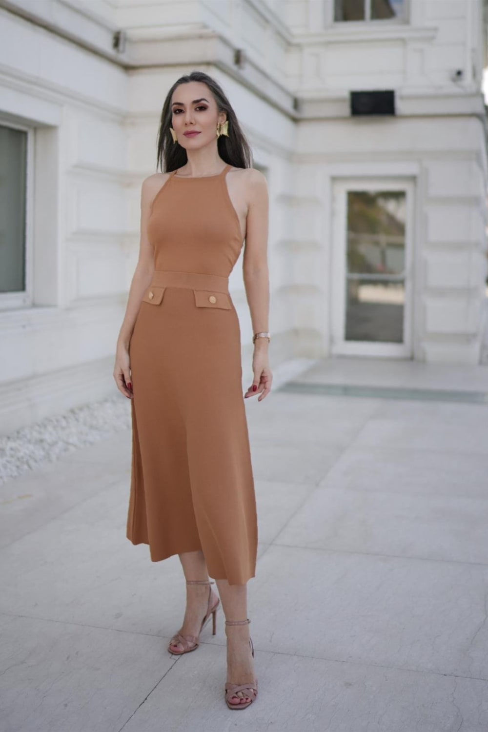Peraluna-Styleboom X Vivien Skirt Düğme Detaylı Diz Altı Kloş Kadın Triko Etek -Etek-1-roqelvaxirum.shop