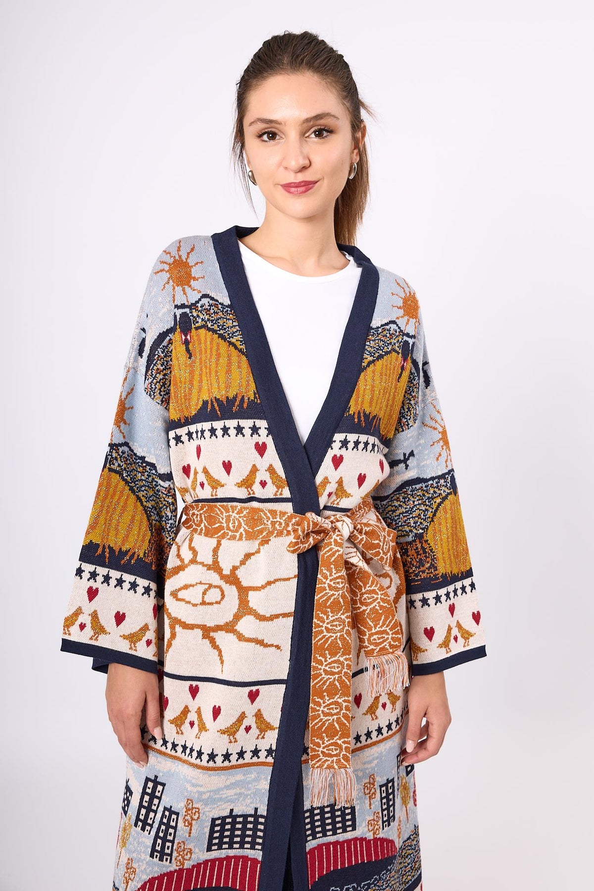 Peraluna-Sweet Memories Jakarlı Kadın Uzun Triko Kimono Lacivert Multi-Kimono-2-roqelvaxirum.shop