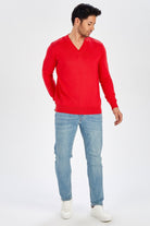 Peraluna-V Yaka Basic Erkek Kazak Kırmızı-Kazak & Triko-1-roqelvaxirum.shop
