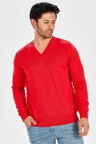 Peraluna-V Yaka Basic Erkek Kazak Kırmızı-Kazak & Triko-2-roqelvaxirum.shop