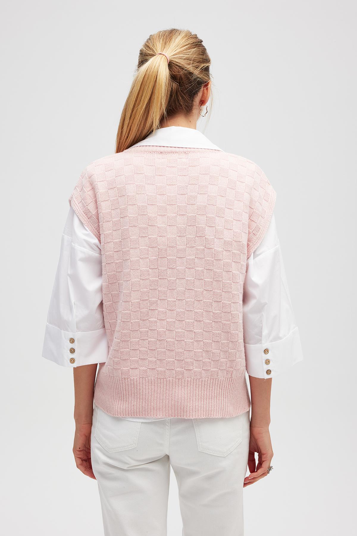 Peraluna-Yvette Kadın Düğmeli Triko Yelek Açık Pembe-Yelek-7-roqelvaxirum.shop