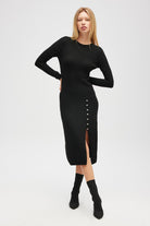 Peraluna-Zaira Mini Saç örgü Desenli, Yırtmaçlı Elbise Siyah-Elbise-1-roqelvaxirum.shop