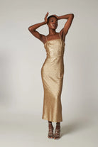Petra Petrova-Ariel Gold Pullu Uzun Elbise-Elbise-2-roqelvaxirum.shop