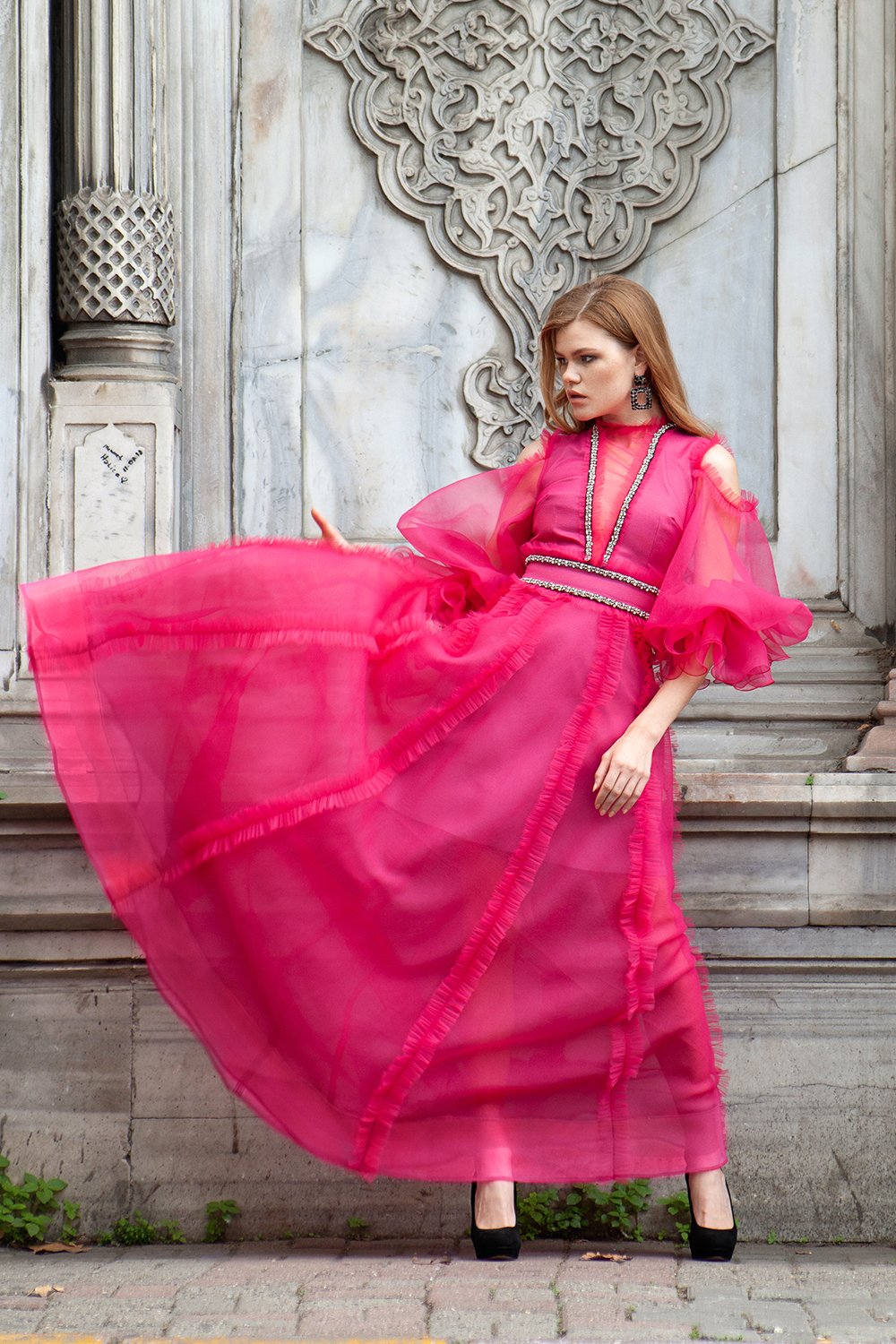 Petra Petrova-Fuşya Balon Kollu Abiye Amelia-Elbise-2-roqelvaxirum.shop