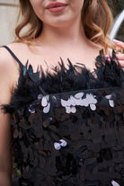 Petra Petrova-Siyah Payetli Otriş Detaylı Elbise Ve Bolero Takım Luna-Elbise-7-roqelvaxirum.shop