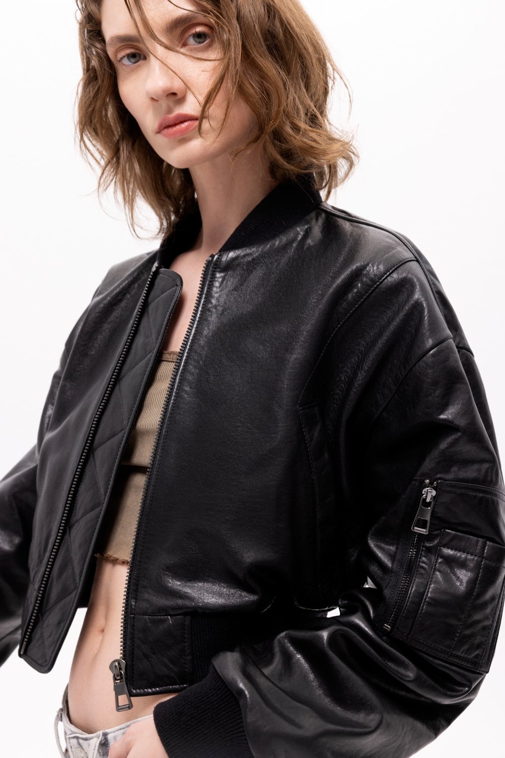 Pica Noir-Pyrha Saksağan Nakışlı Deri Bomber Ceket-Deri Mont-4-roqelvaxirum.shop