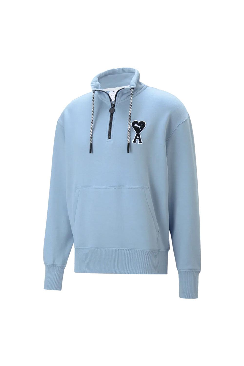 Puma-PUMA x AMI Half-Zip Sweatshirt Faded Denim-Sweatshirts & Hoodies-1-roqelvaxirum.shop