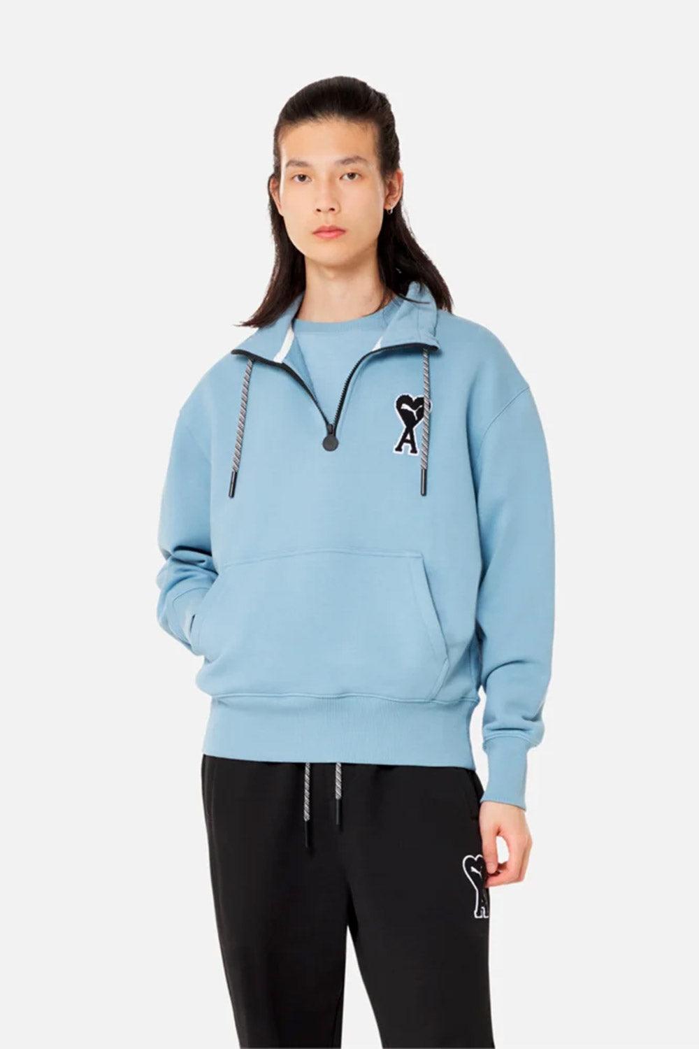 Puma-PUMA x AMI Half-Zip Sweatshirt Faded Denim-Sweatshirts & Hoodies-3-roqelvaxirum.shop