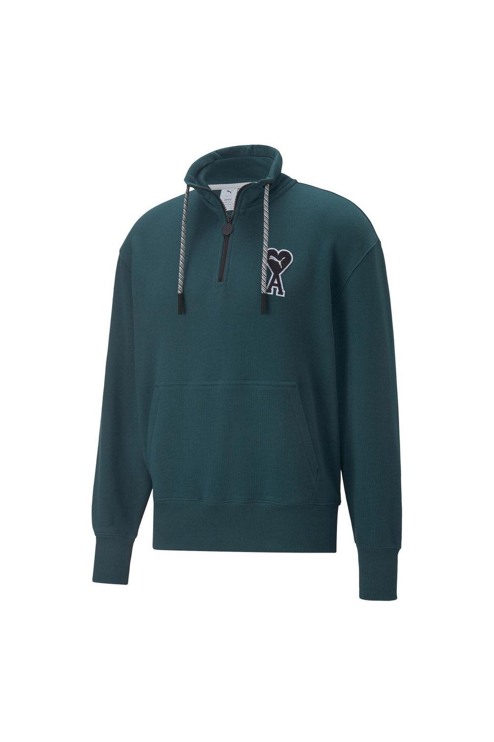 Puma-PUMA x AMI Half-Zip Sweatshirt Varsity Green-Sweatshirts & Hoodies-1-roqelvaxirum.shop