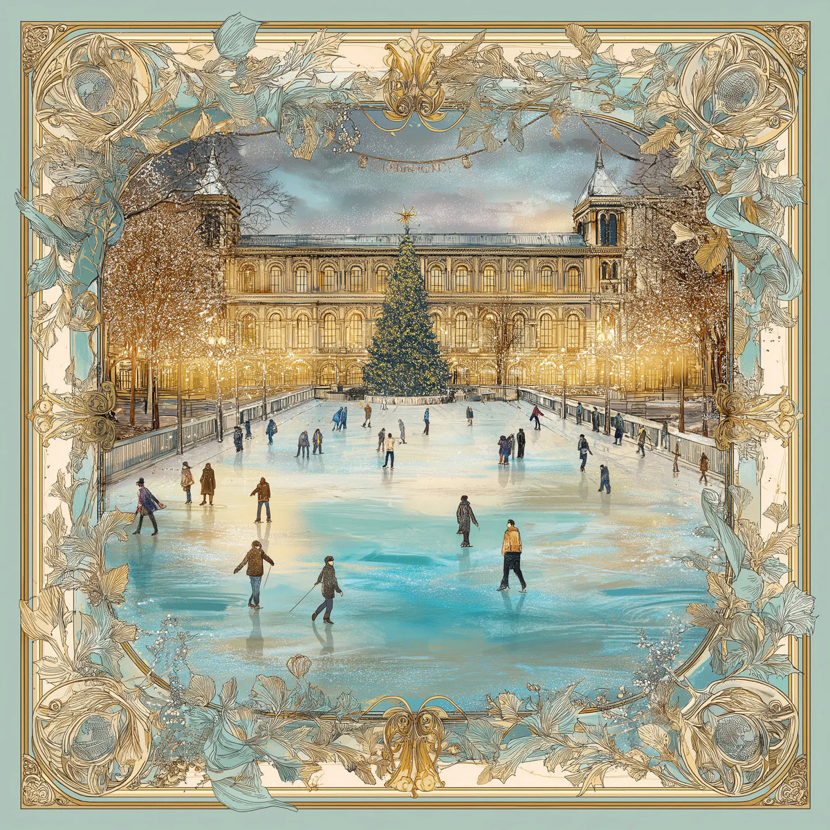 Pure Paris-Christmas Skating İpek Fular-Şal & Fular-1-roqelvaxirum.shop