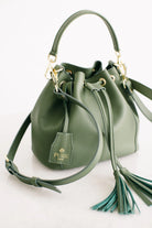 Pure Paris-Petit Bonbon Hakiki Deri Bucket Çanta, Haki Yeşil-Omuz Çantası-3-roqelvaxirum.shop