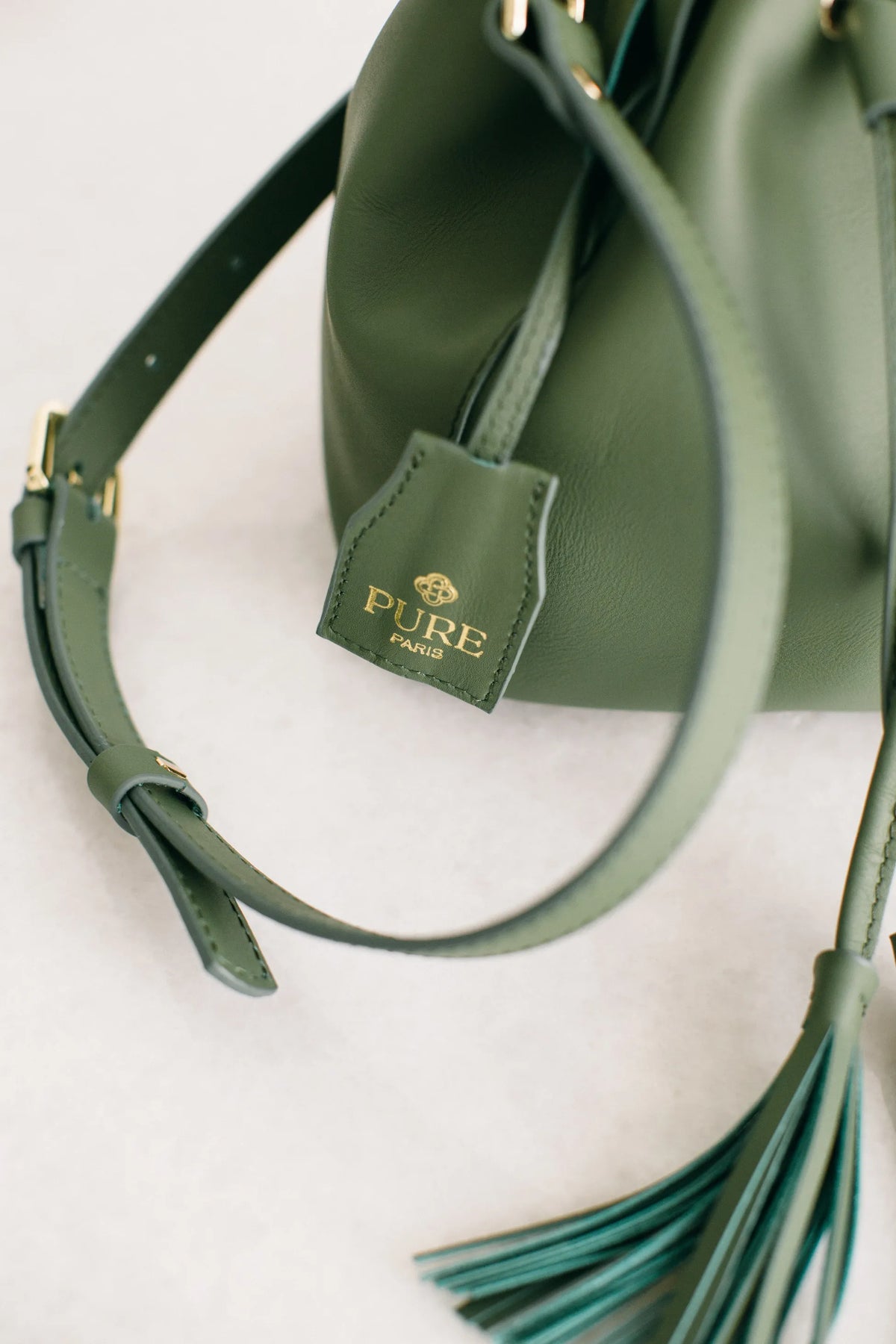 Pure Paris-Petit Bonbon Hakiki Deri Bucket Çanta, Haki Yeşil-Omuz Çantası-5-roqelvaxirum.shop