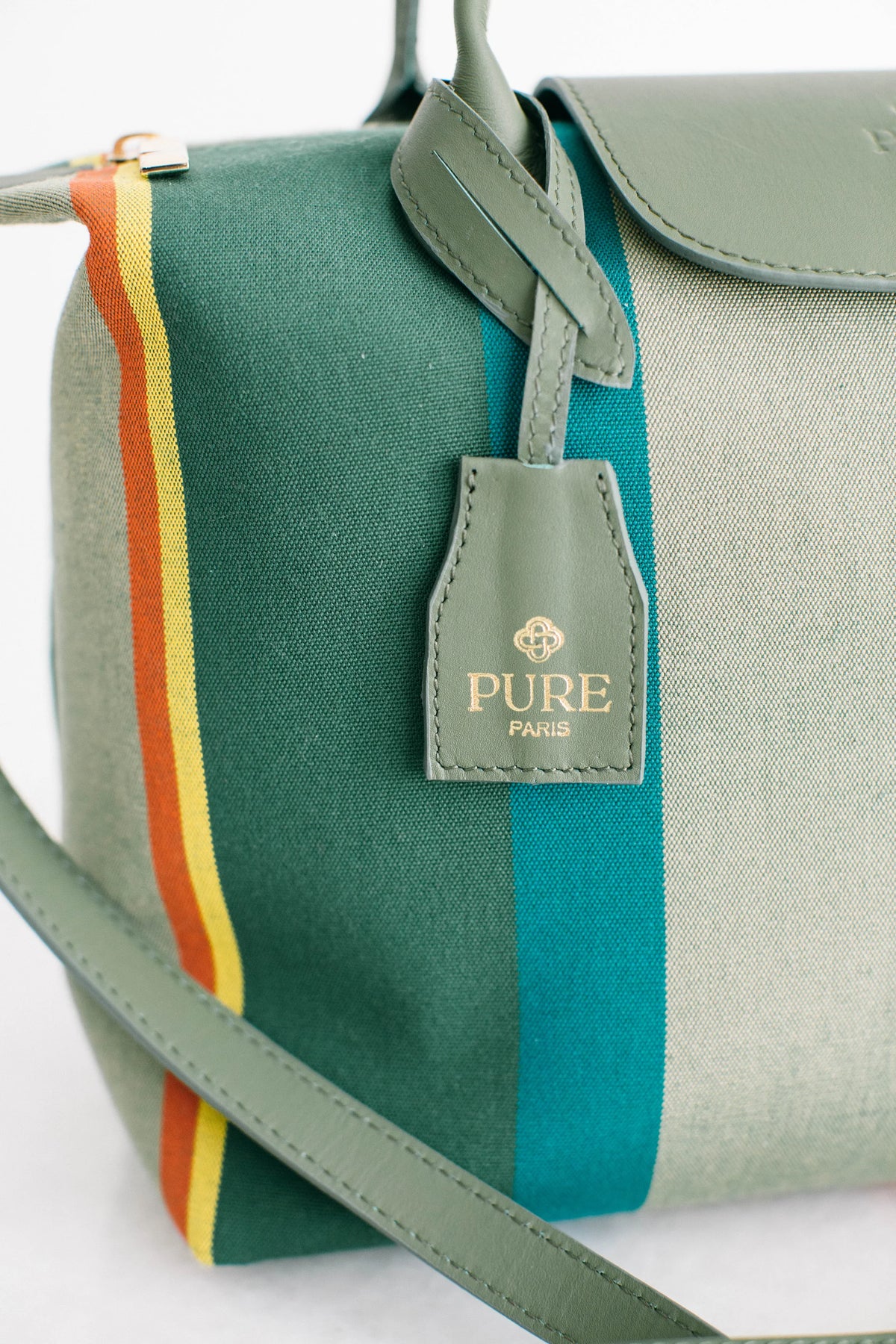 Pure Paris-Riviera Kanvas ve Hakiki Deri Çanta, Haki-Omuz Çantası-5-roqelvaxirum.shop