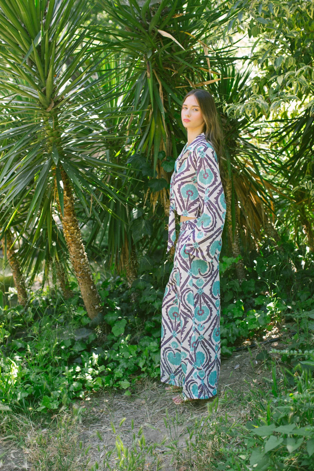 Pure Paris-Vintage Suzani Belden Bağlamalı Gömlek Ve Pantolon – Turkuaz-Alt - Üst Takım-6-roqelvaxirum.shop