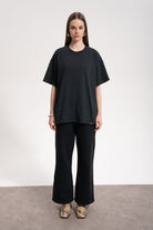 Kadın Oversized Washed Basic T-Shirt - Siyah