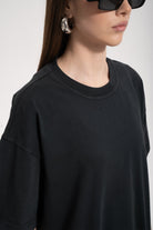 Kadın Oversized Washed Basic T-Shirt - Siyah