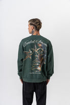 Erkek Divided Baskılı Yıkamalı Bisiklet Yaka Oversize Sweatshirt Yeşil