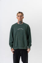 Erkek Divided Baskılı Yıkamalı Bisiklet Yaka Oversize Sweatshirt Yeşil