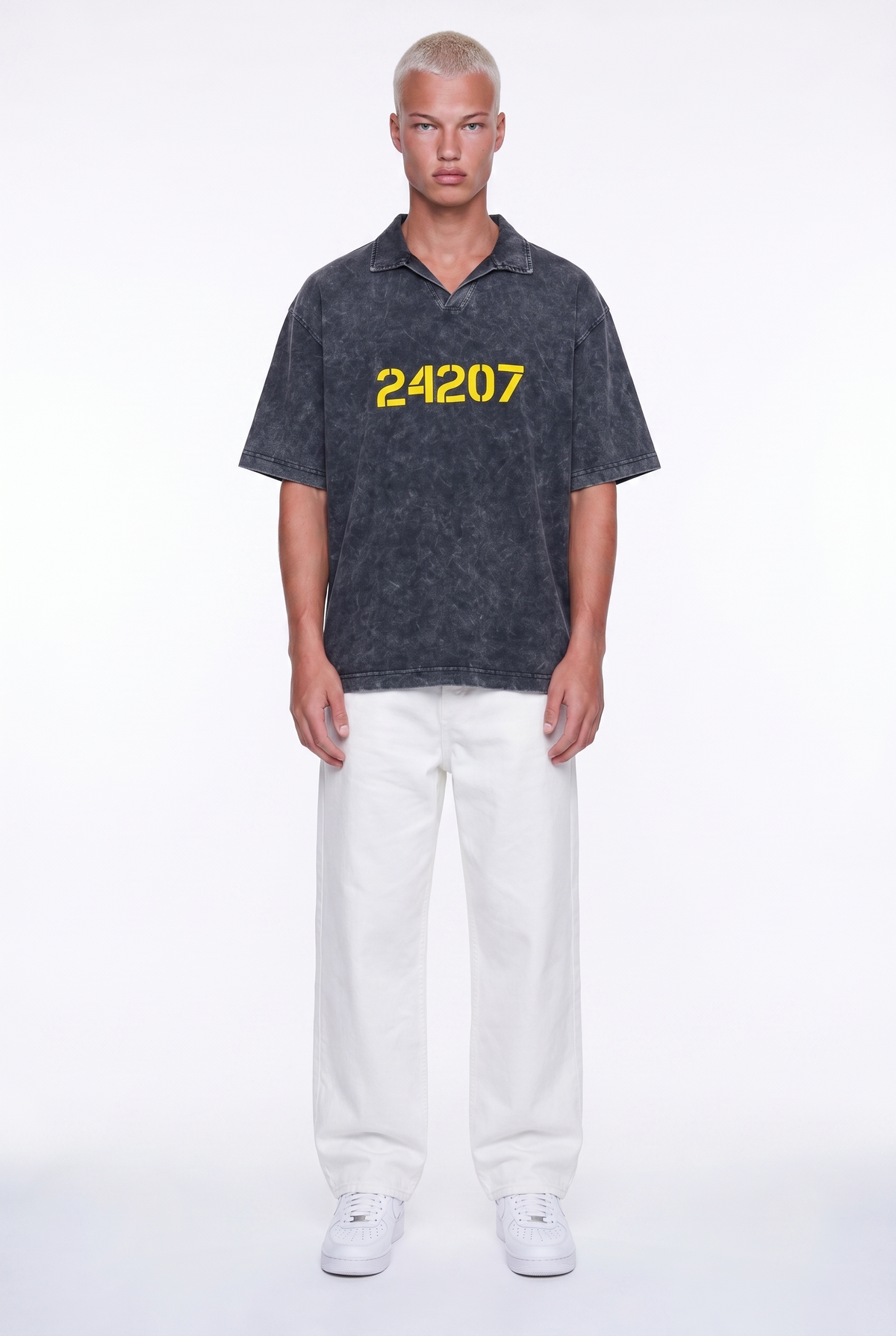 Erkek 24207 Baskılı Yıkamalı Oversize T-Shirt Siyah