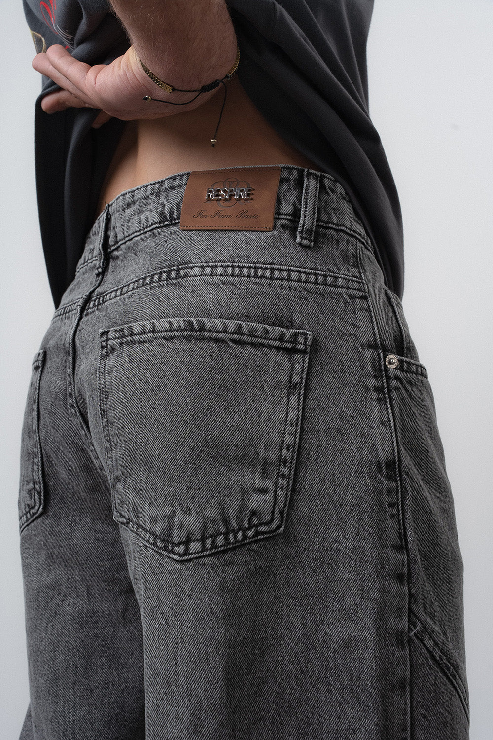 Respire-Erkek Asimetrik Dikiş Detaylı Baggy Jean Antrasit-Kot Pantolon-6-roqelvaxirum.shop