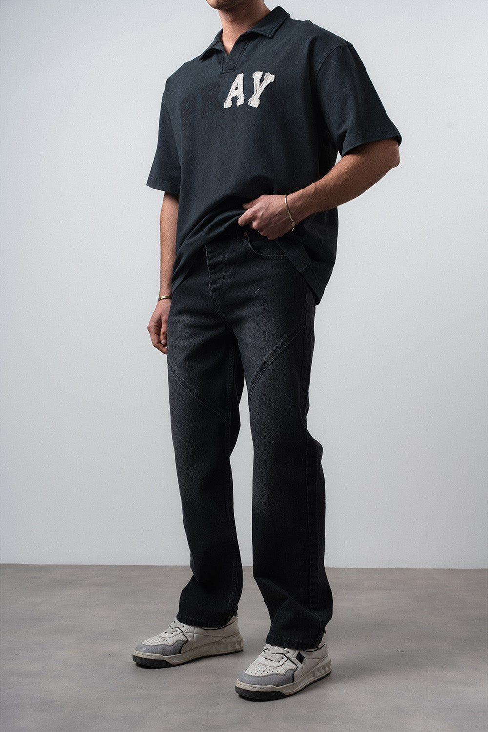 Respire-Erkek Asimetrik Dikiş Detaylı Baggy Jean Siyah-Kot Pantolon-2-roqelvaxirum.shop