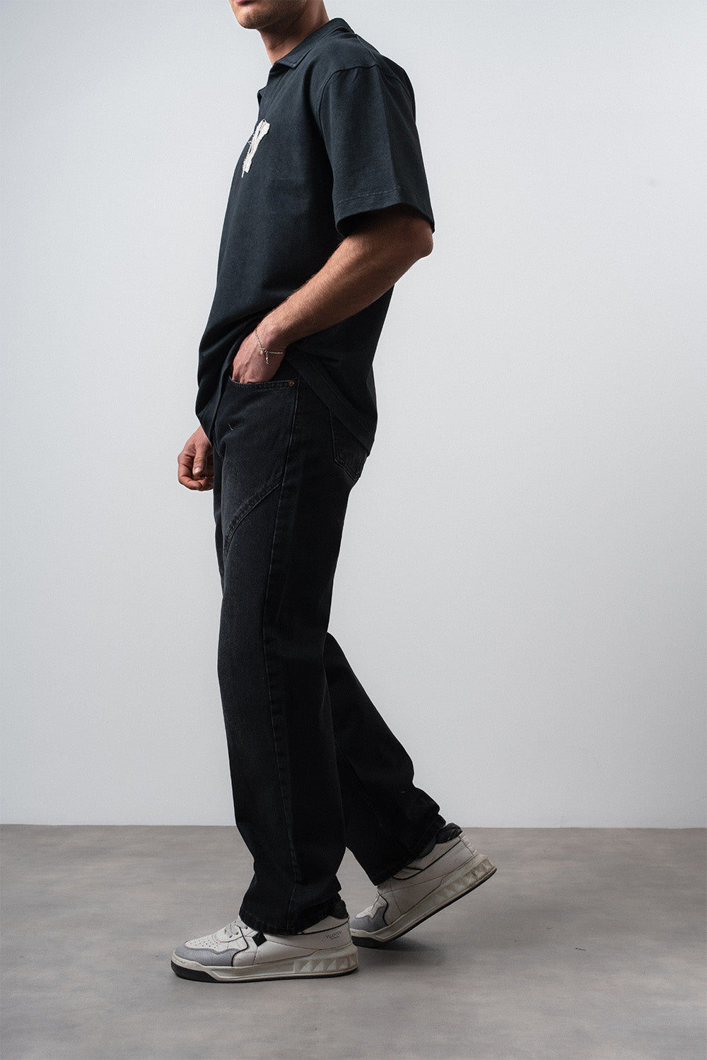 Respire-Erkek Asimetrik Dikiş Detaylı Baggy Jean Siyah-Kot Pantolon-3-roqelvaxirum.shop