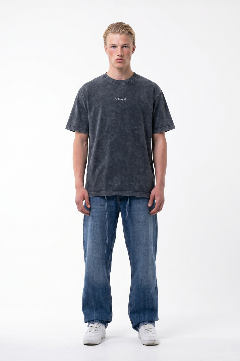 Erkek Betrayal Baskılı Yıkamalı Oversize T-Shirt Siyah