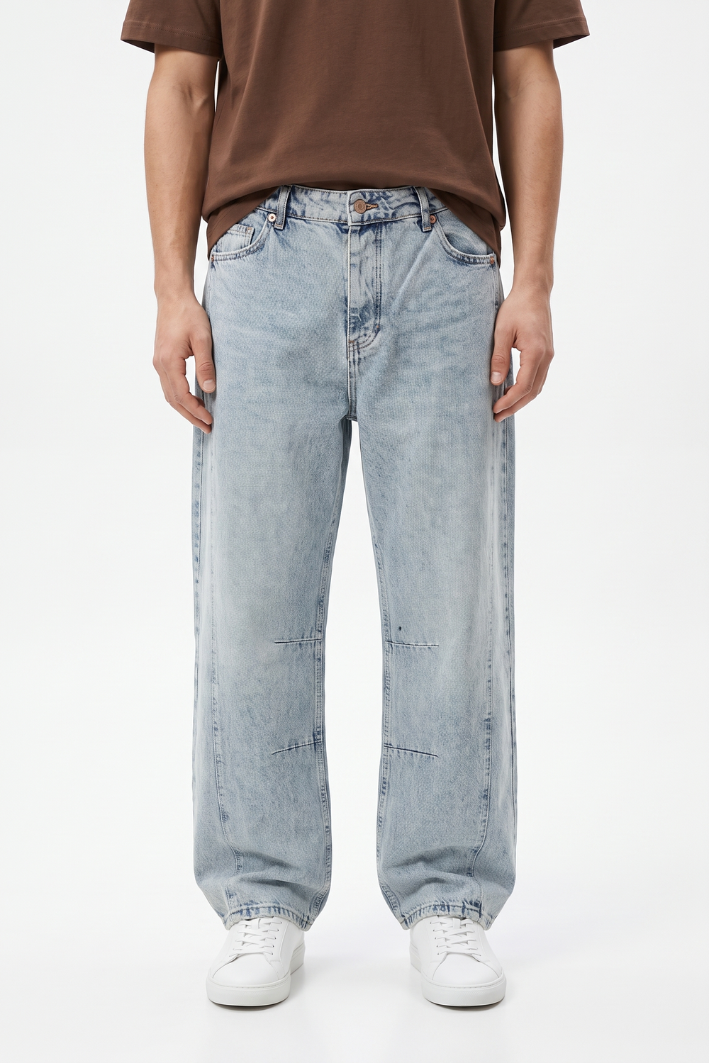 Erkek Dikiş Detaylı Baggy Jean Buz Mavi