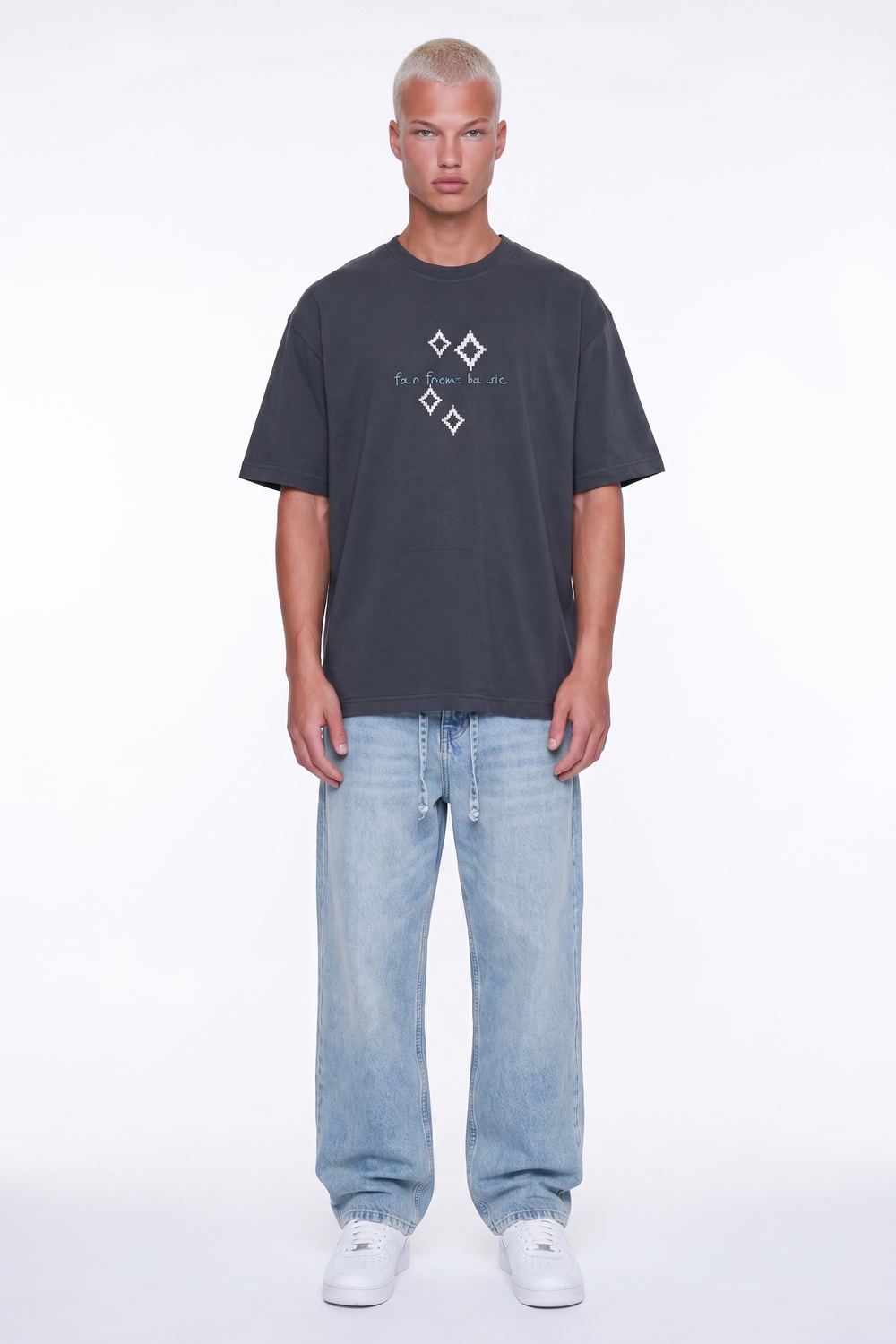 Erkek Ffb Nakış Detaylı Oversize T-Shirt Füme