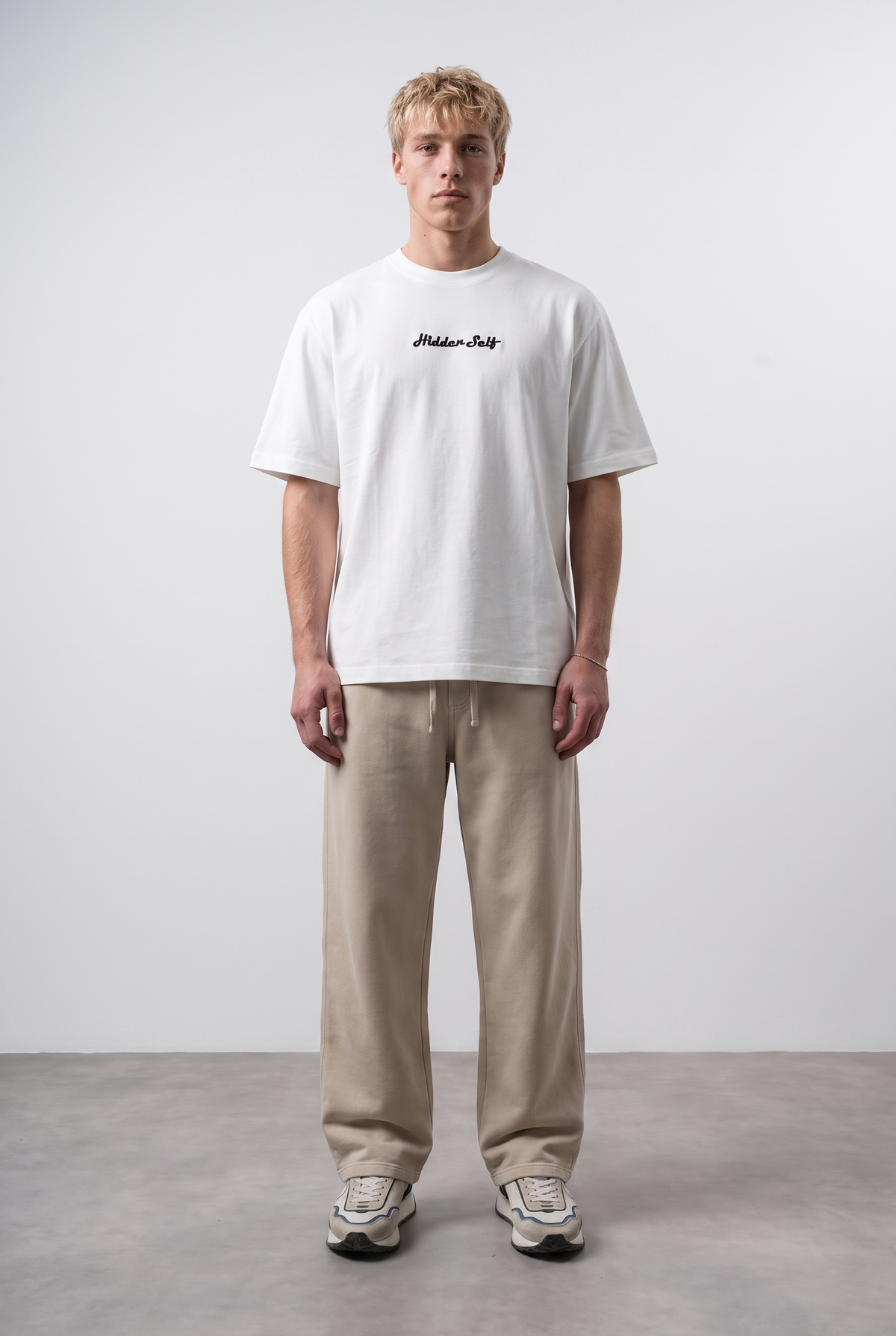 Erkek Hidden Self Baskılı Oversize T-Shirt Ekru