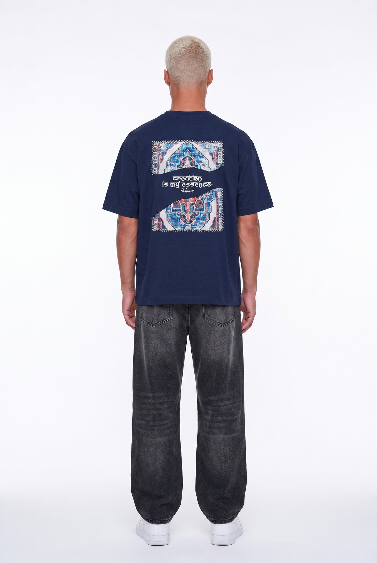 Erkek Itsbyzey Nakış Detaylı Oversize T-Shirt Lacivert
