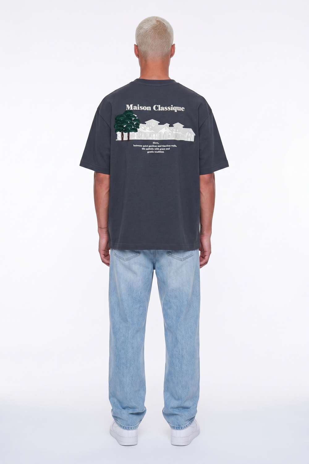 Erkek Maison Baskılı Oversize T-Shirt Füme