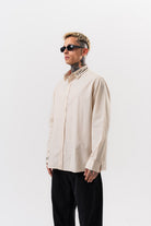 Respire-Erkek Nakış Detaylı Poplin Oversize Gömlek Bej-Gömlek-1-roqelvaxirum.shop