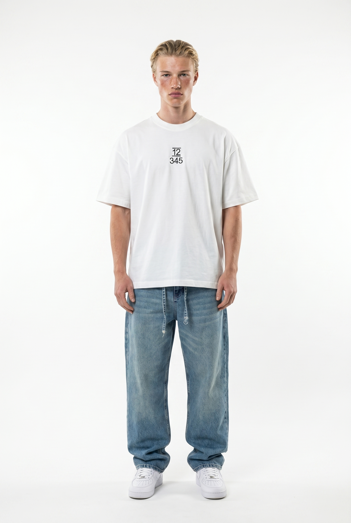 Erkek Nakışlı Oversize T-Shirt Ekru