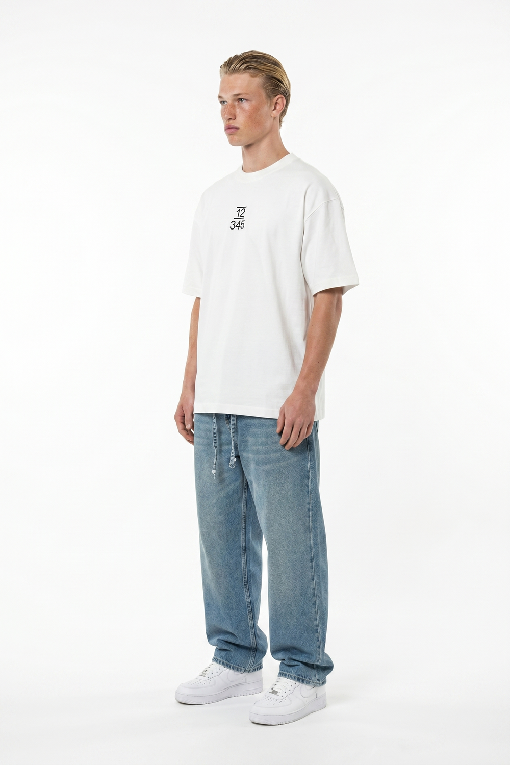 Erkek Nakışlı Oversize T-Shirt Ekru