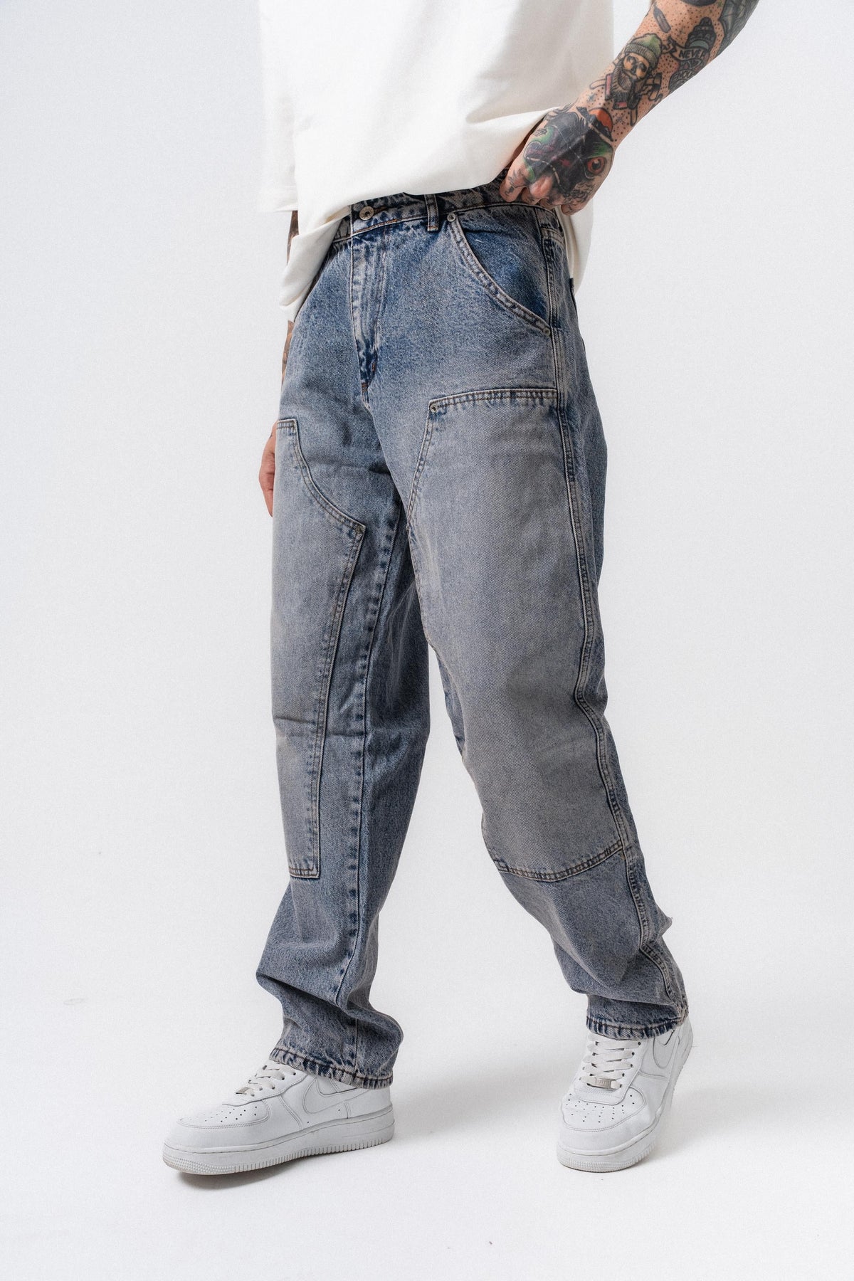 Erkek Parça Detaylı Baggy Jean Mavi