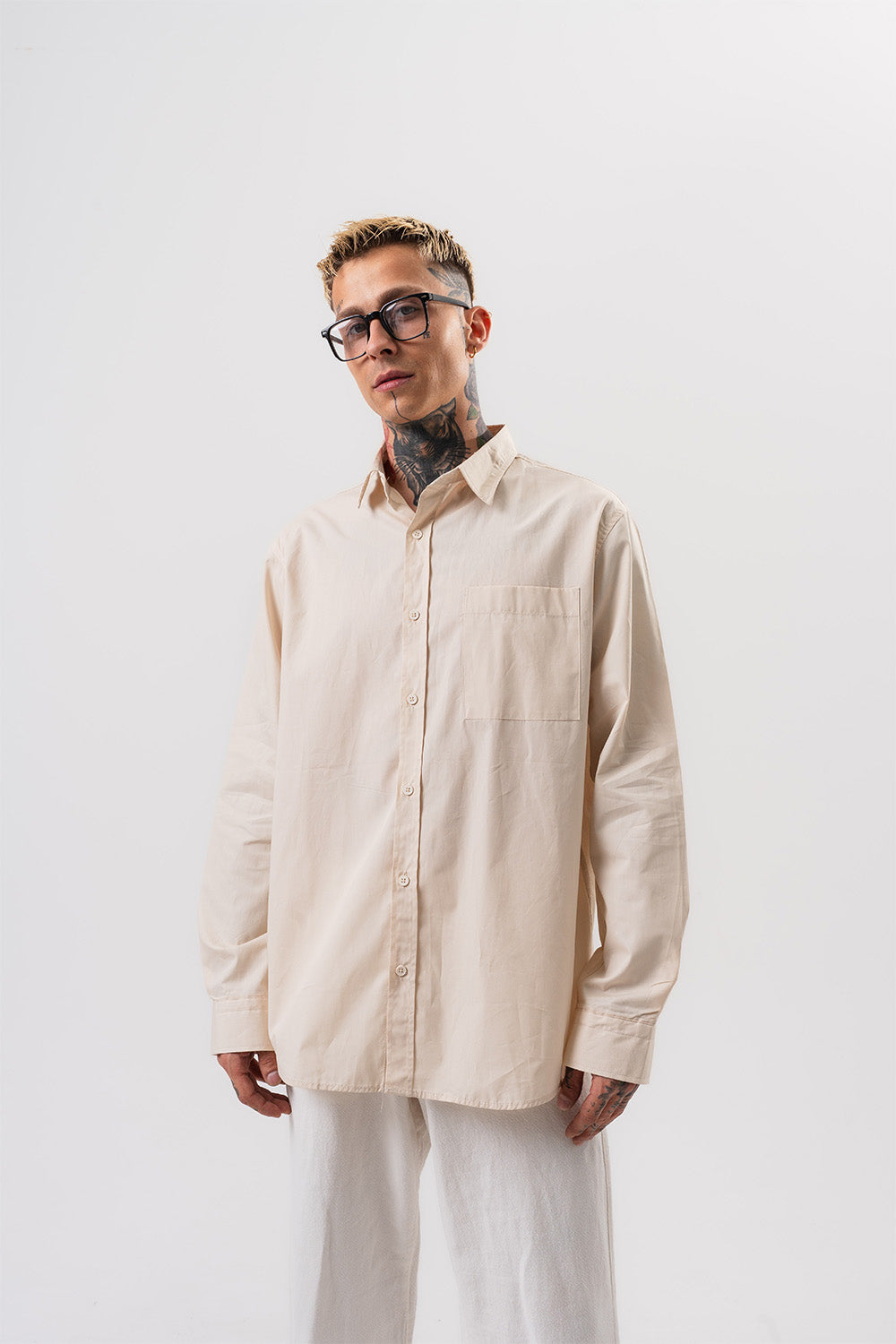 Respire-Erkek Poplin Oversize Gömlek Bej-Gömlek-3-roqelvaxirum.shop