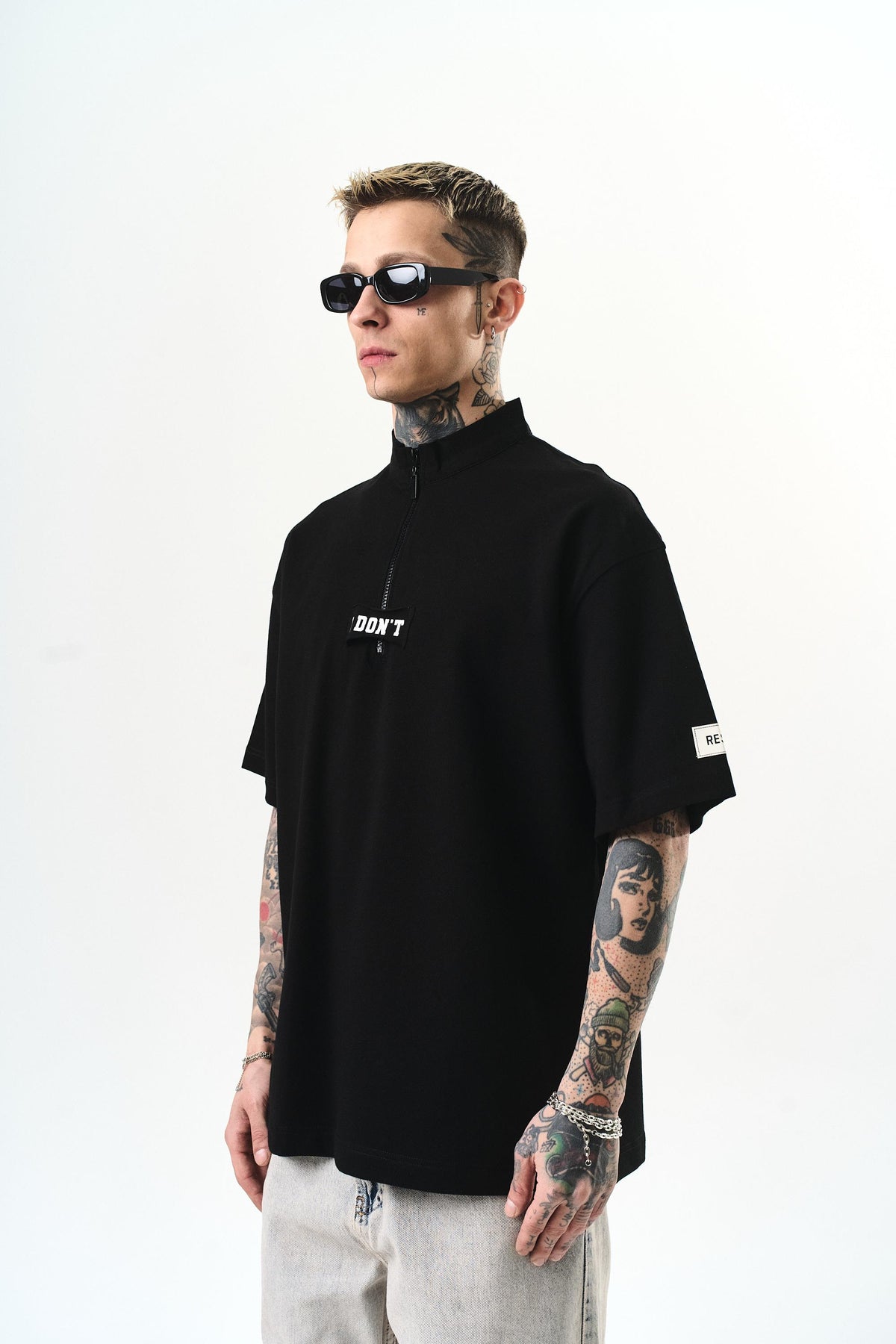 Erkek I Don'T Nakışlı Oversize T-Shirt Siyah