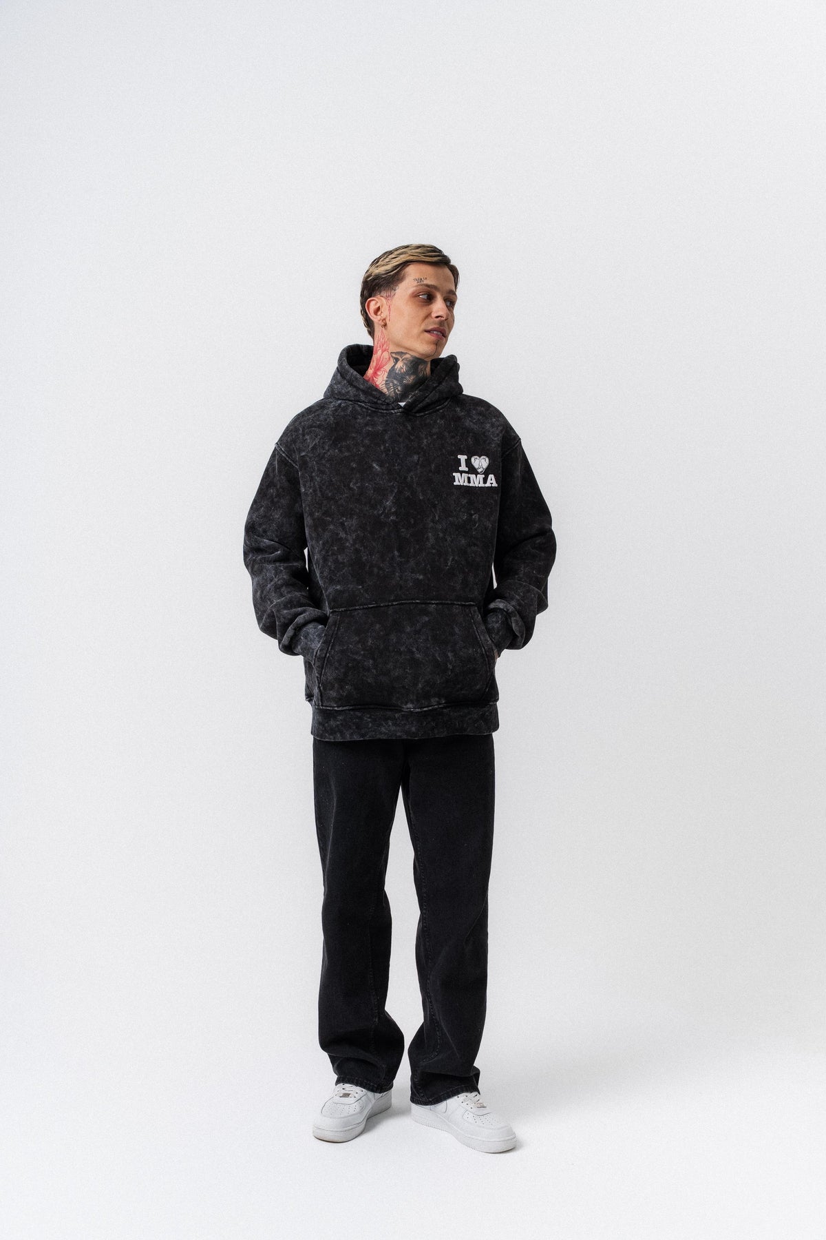 Erkek Mma Baskılı Kapüşonlu Oversize Hoodie Siyah