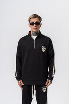 Erkek Şerit Detaylı Yarım Fermuarlı Modal Sweatshirt Siyah