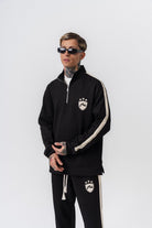 Erkek Şerit Detaylı Yarım Fermuarlı Modal Sweatshirt Siyah