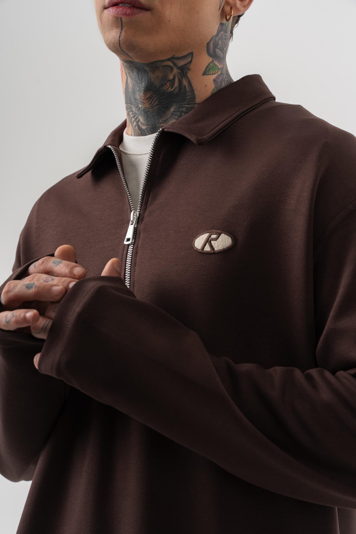Erkek Yarım Fermuarlı Modal Sweatshirt Kahve