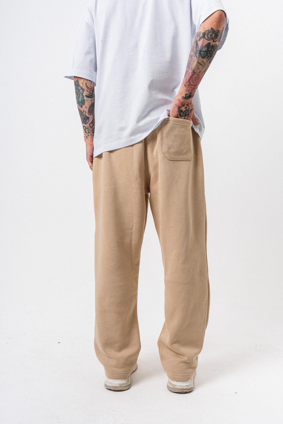 Erkek Respire Yazı Detaylı Basic Baggy Eşofman Altı Bej