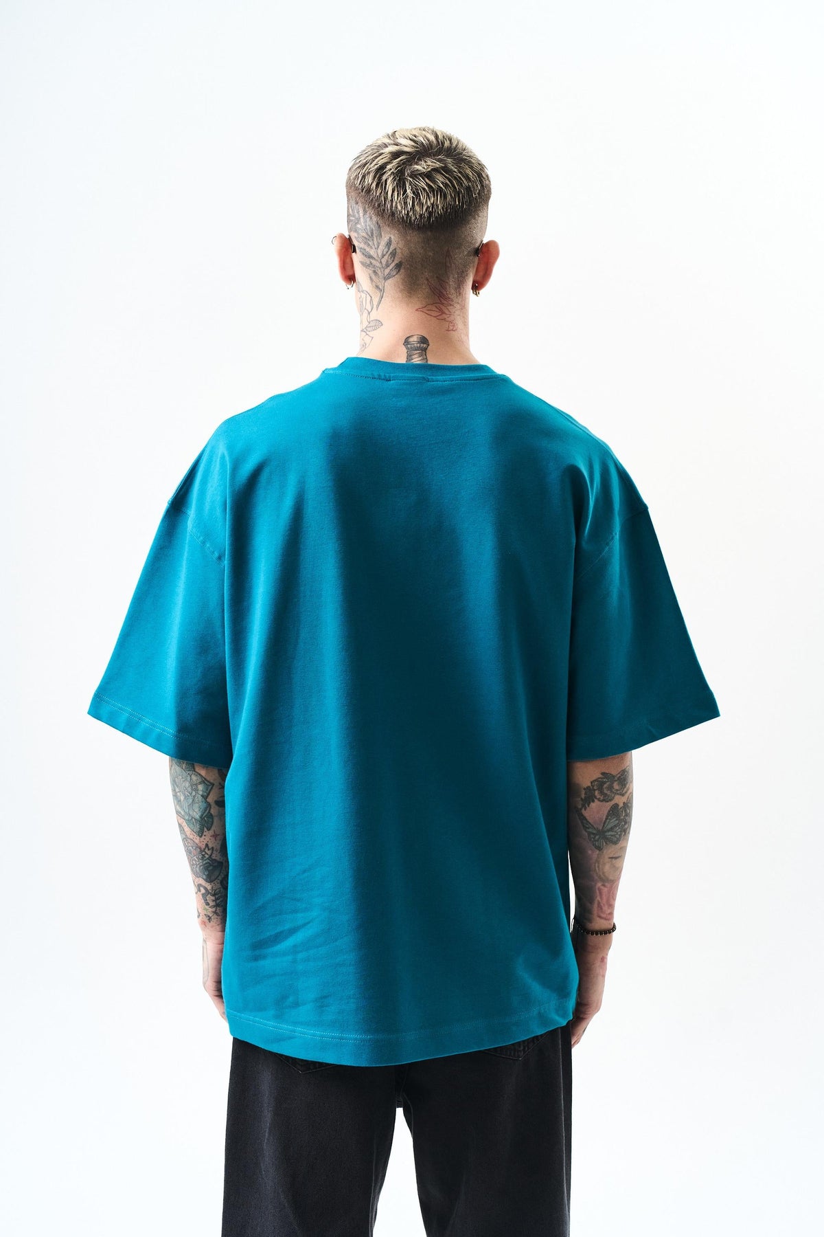 Erkek Respire Yazı Detaylı Oversize T-Shirt Petrol