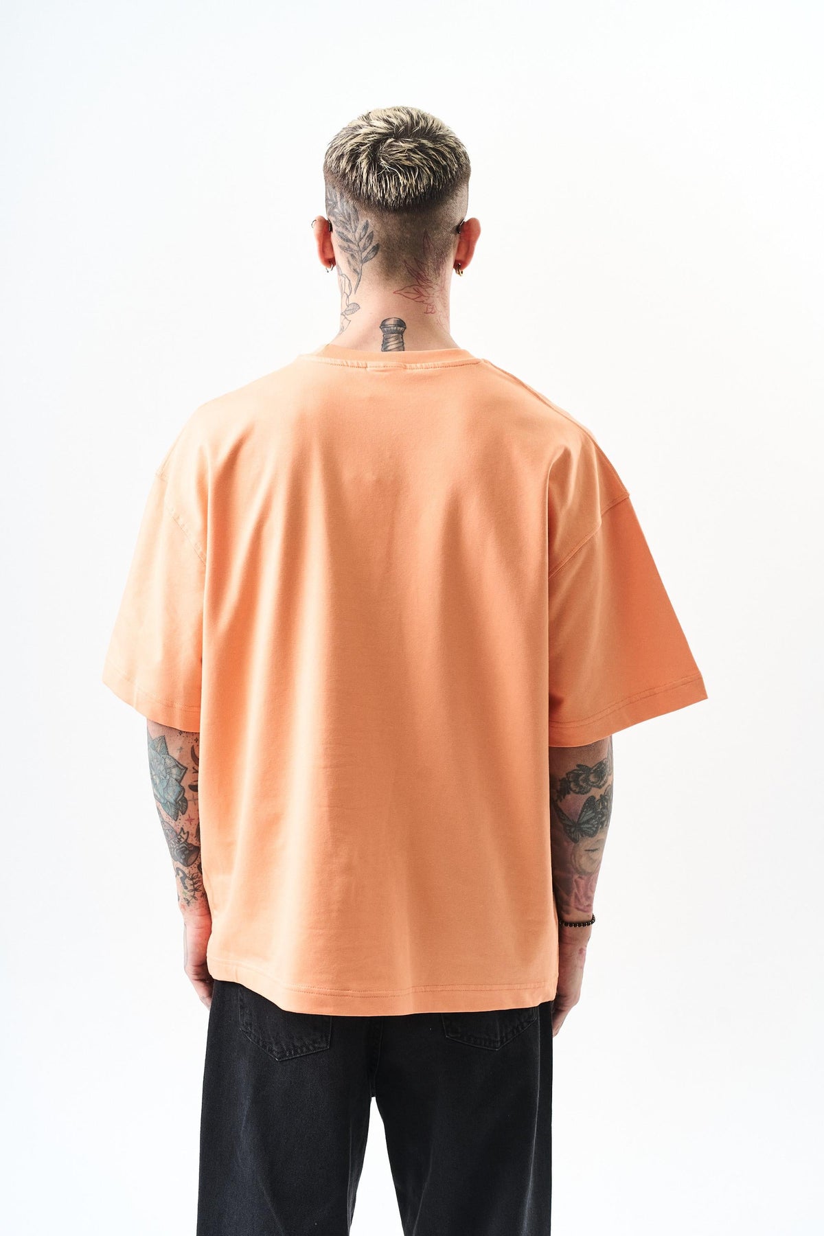 Erkek Respire Yazı Detaylı Oversize T-Shirt Şeftali