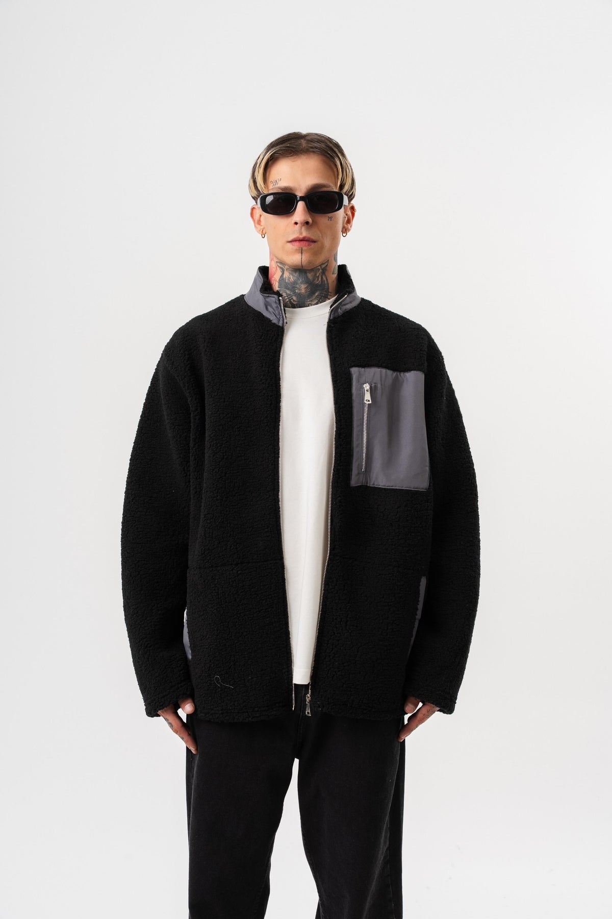 Erkek Zip Oversize Teddy Ceket Siyah