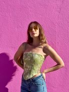 Roccie-Ivry Floral Print Strapless Corset Green-Büstiyer-2-roqelvaxirum.shop